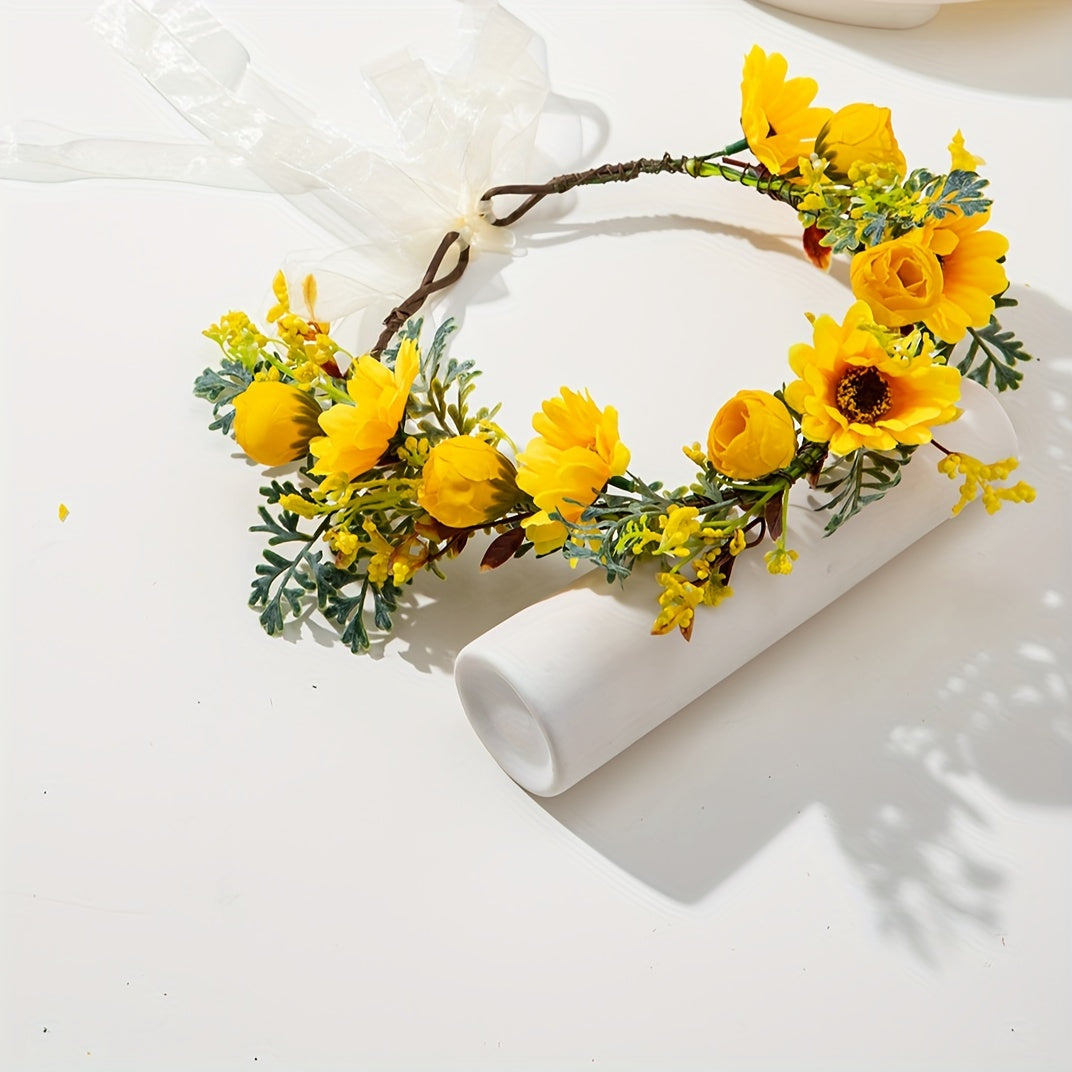 Floral Fabric Headband for Weddings and Vacations with Sunflower Design
