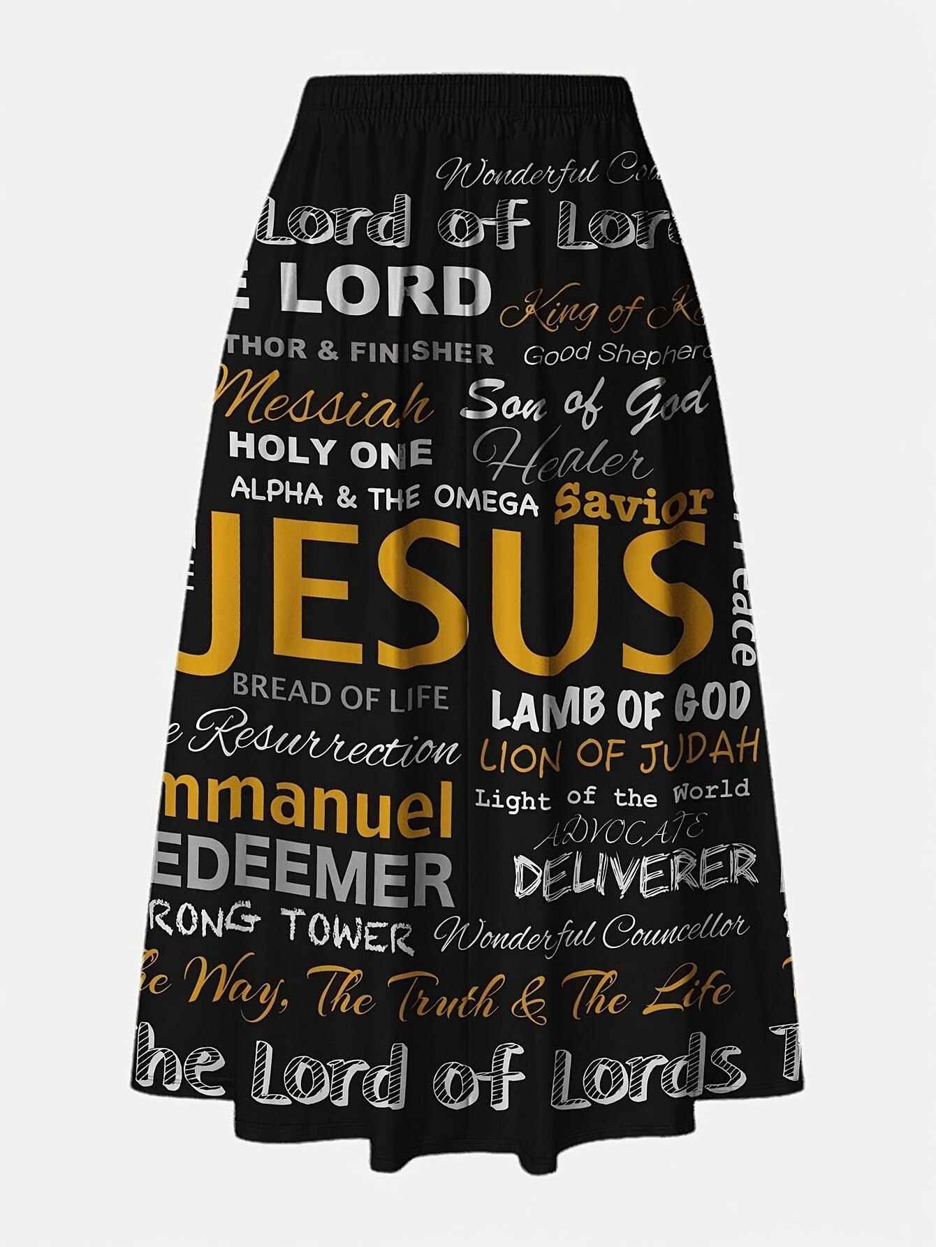 Women Plus Size Maxi Skirt Loose Fit High-Waisted Polyester Black Colorful Lettering Spring Summer Fall