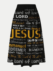 Women Plus Size Maxi Skirt Loose Fit High-Waisted Polyester Black Colorful Lettering Spring Summer Fall