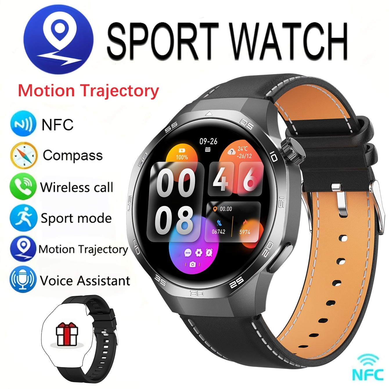 Men's Smartwatch GPS Fitness Tracker with 360x360 HD Screen AI Voice Call NFC 100+ Sports Modes