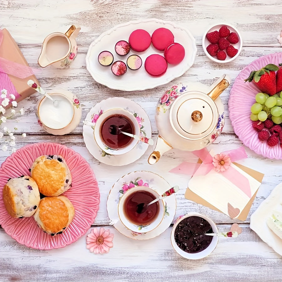 Set of 6 Floral Ceramic Handle Coffee Spoons with Stainless Steel, Stirring and Scooping