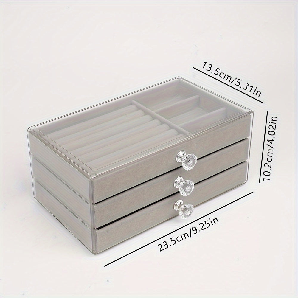 Acrylic Jewelry Organizer with Velvet Drawers for Rings Necklaces and Earrings