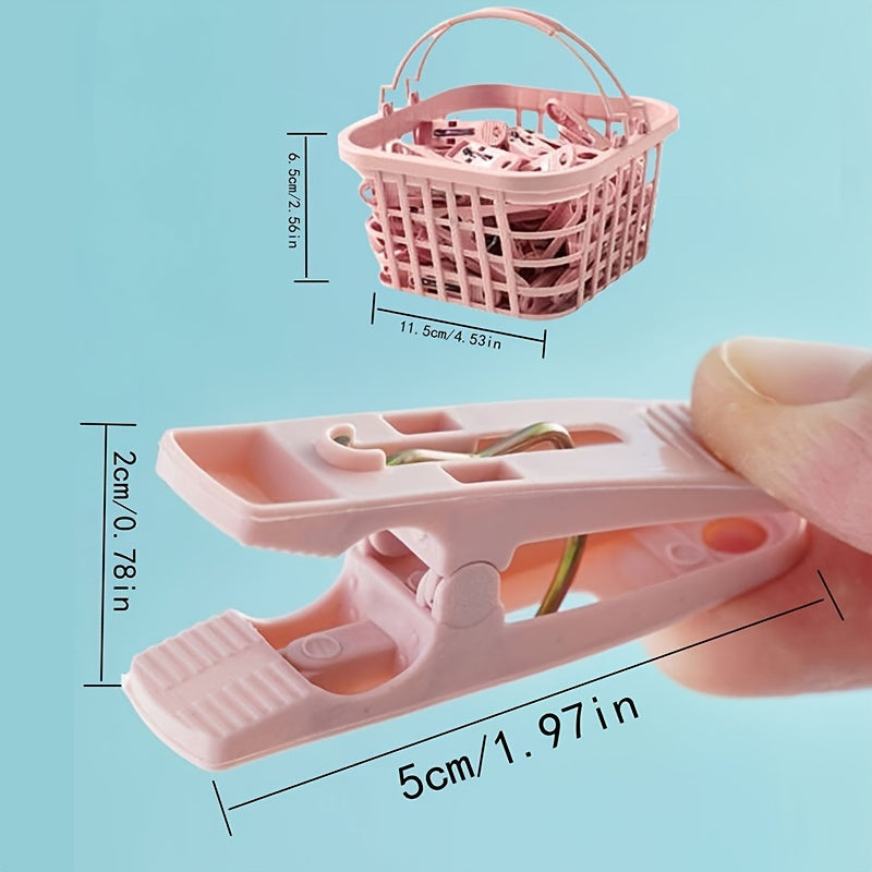 Juego de 30 pinzas de ropa de plástico con cesta, clips de secado, a prueba de viento, pequeños pinchos