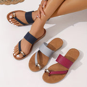 Women Flat Sandals with Toe Separators Soft PU Upper Summer Casual Formal
