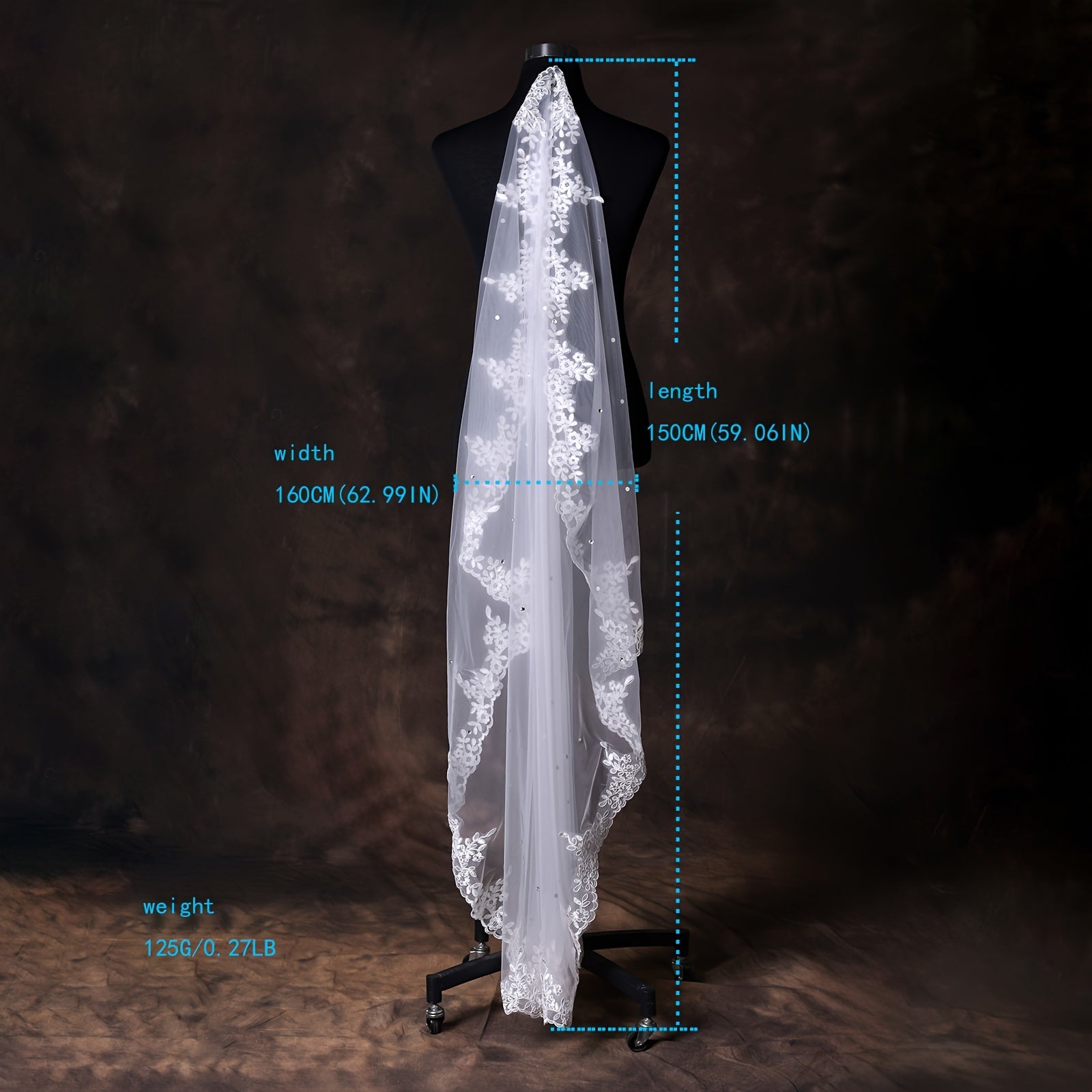 White Short Embroidered Wedding Veil for Bride with Hair Comb Not Included