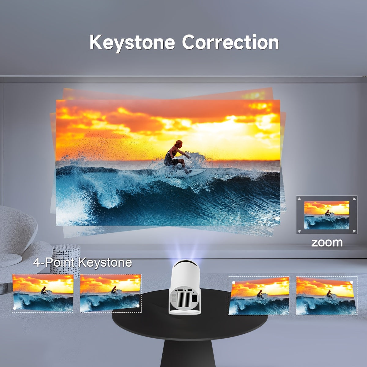 XYA S100 Portativ 4K Proyektor, 5G WiFi va Simsiz, 3000+ Lumen Yorqinlik, Masofadan Boshqarish, Kiyestone Qo'llab-quvvatlash, Aylanadigan Kiyestone, HDTV/USB/AV bilan Mos, Oq rang.
