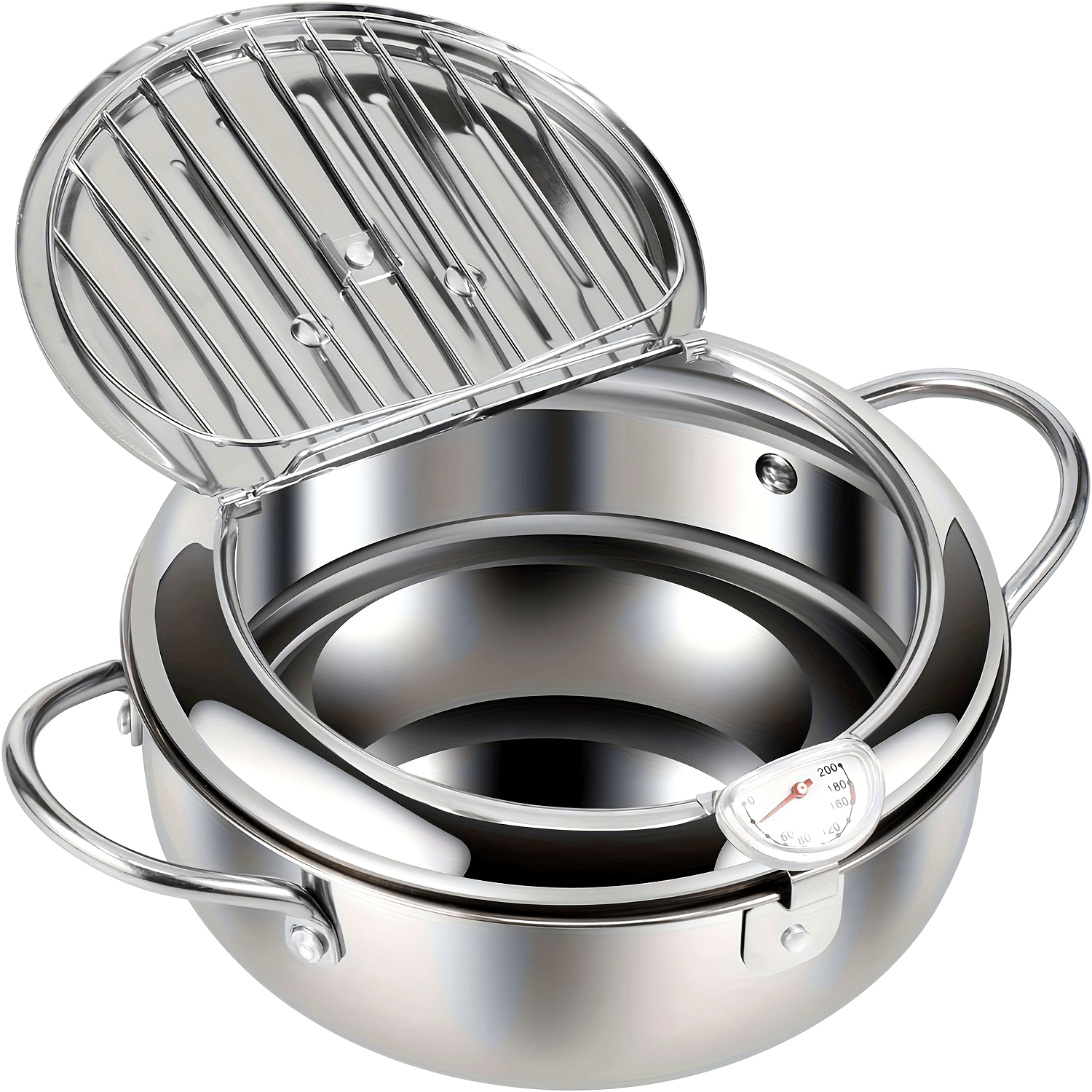 Stainless Steel Deep Fryer Pot 2.2L with Temperature Display for Gas and Induction
