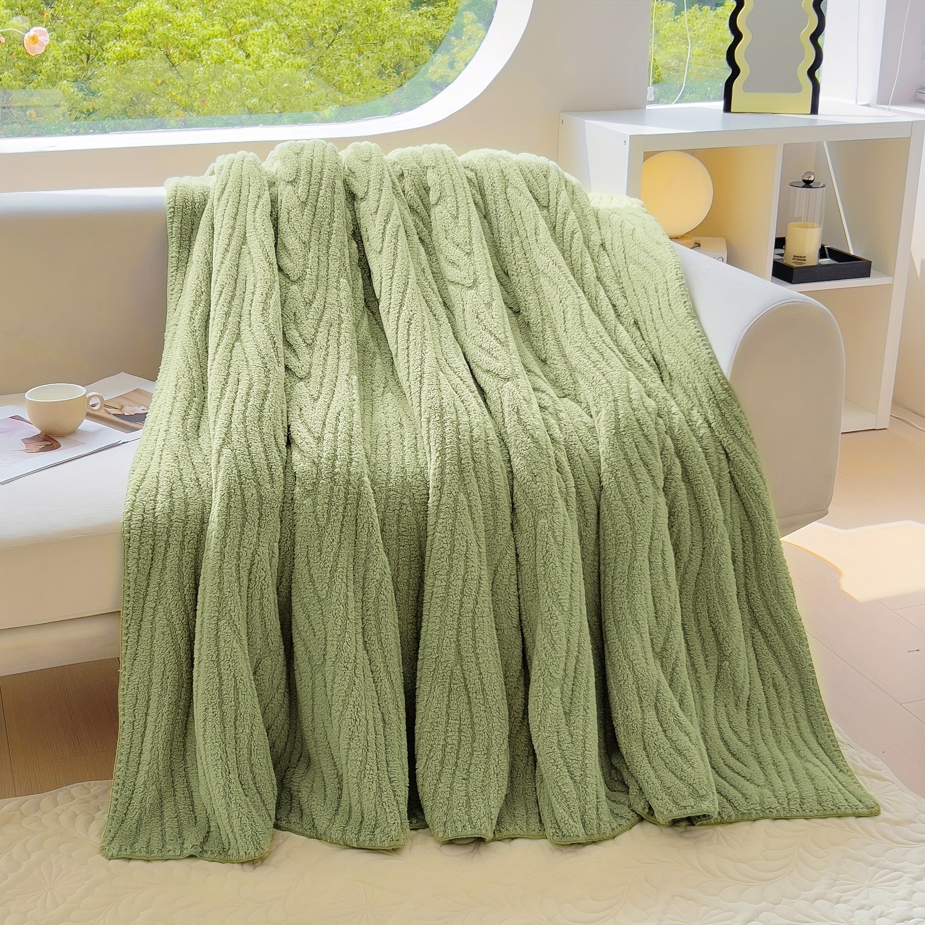 Fleece Jacquard Blanket Solid Color Warm Soft Couch Sofa Bed Travel Camping
