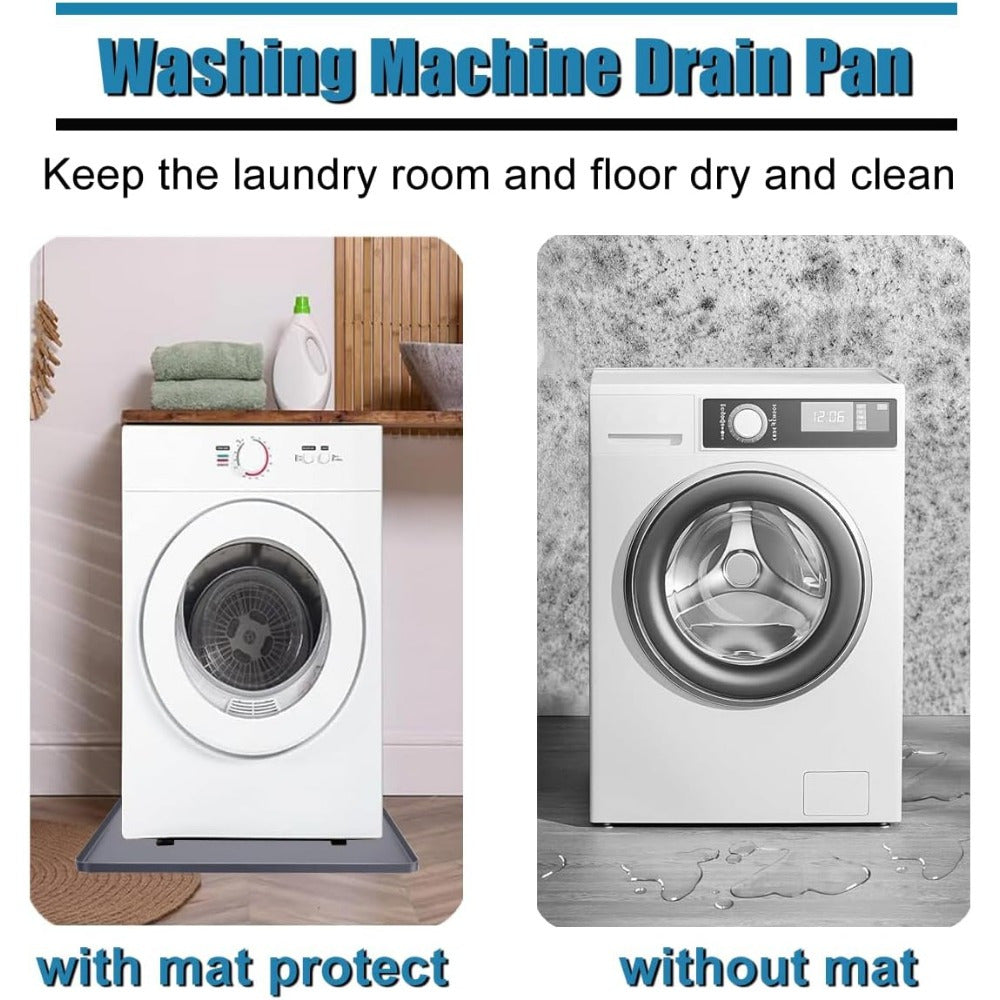 Silicone washer drip tray, 68.58x68.58 sm, yopishqoq bo'lmagan, suv o'tkazmaydigan pan, quritgich va kir yuvish mashinasiga mos, shovqinni kamaytiruvchi pol himoyachisi, oson tozalanadi, teshiksiz dizayn.