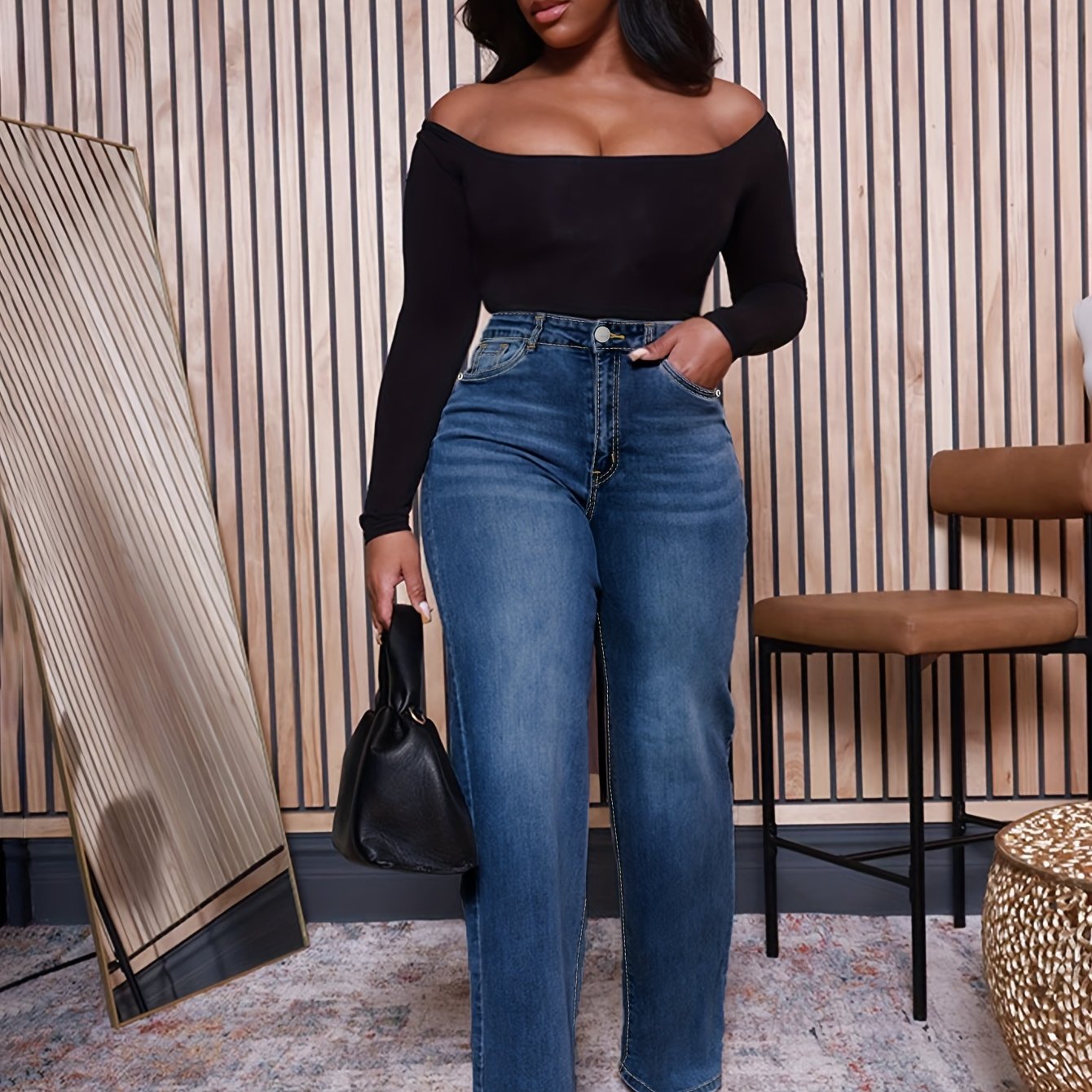 Jeans de mezclilla de talla grande para mujer con pierna ancha, lavado azul, pantalones casuales