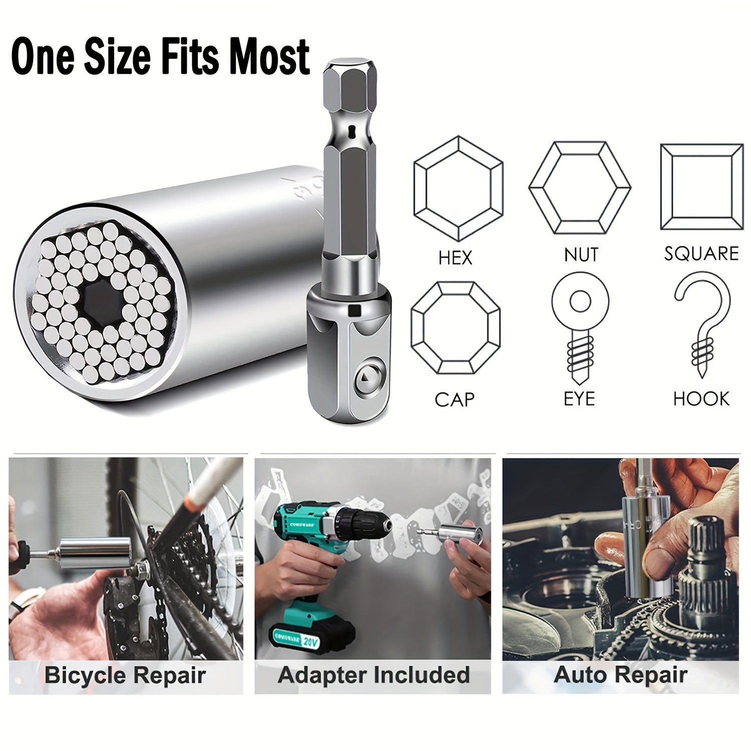 Universal Socket Wrench Set 7-19mm with Impact Sockets Adapter for Power Drill