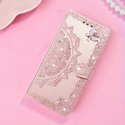 Embossed Mandala Faux Leather Phone Case with Crystals and Butterflies for Redmi