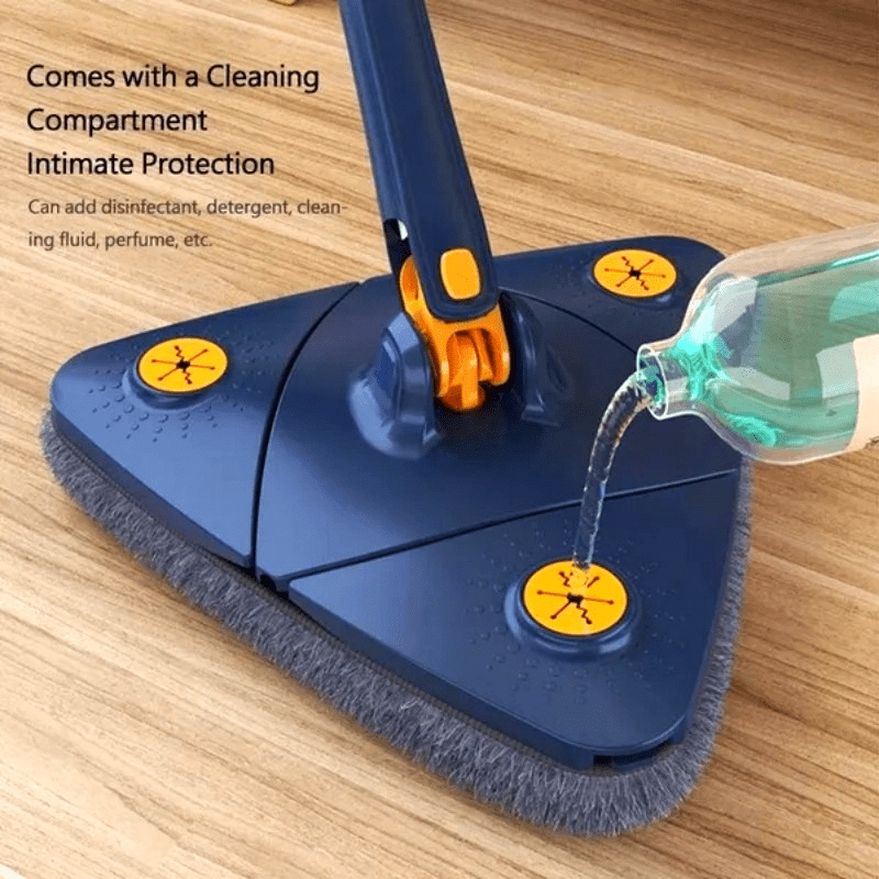 Triangle Mop with Extendable Handle, 360° Rotating Head, Washable Pads