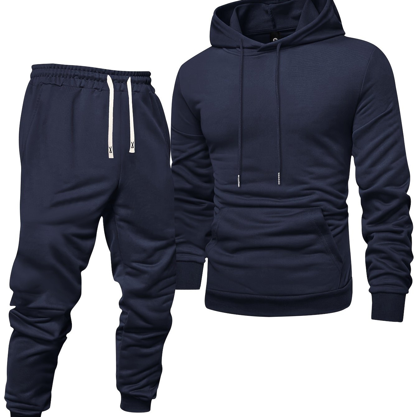 Men's Long Sleeve Hooded Sweatshirt and Threaded Sweatpants Set for Spring and Autumn
