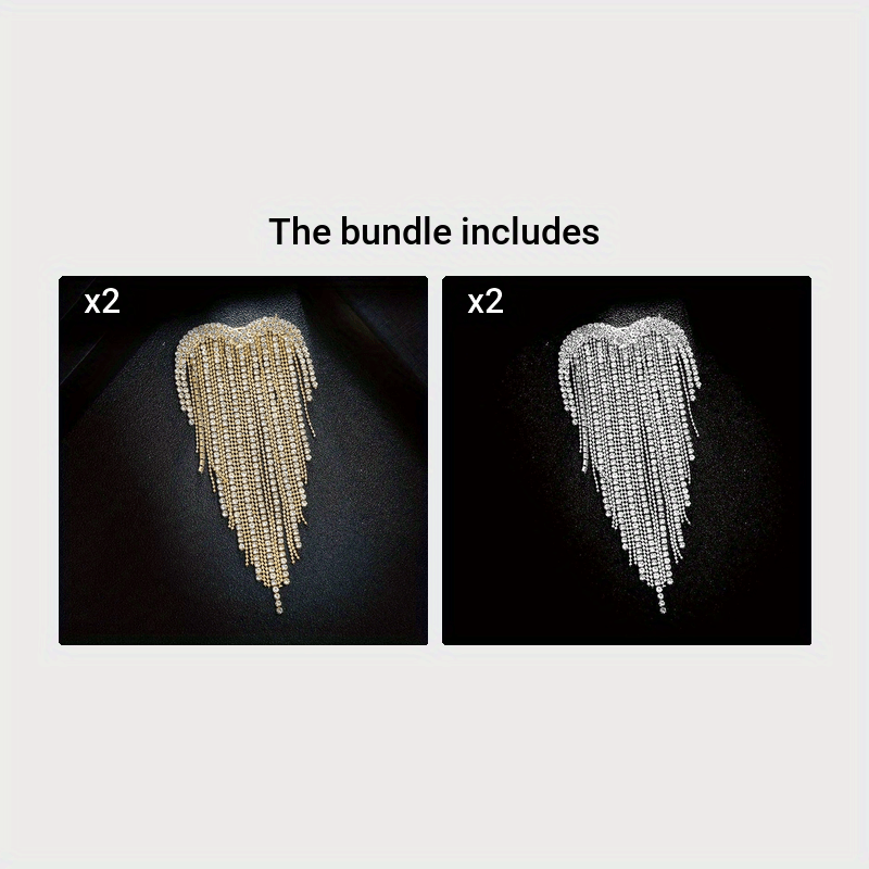Women's Elegant Heart Design Long Tassel Crystal Dress Pins for Parties