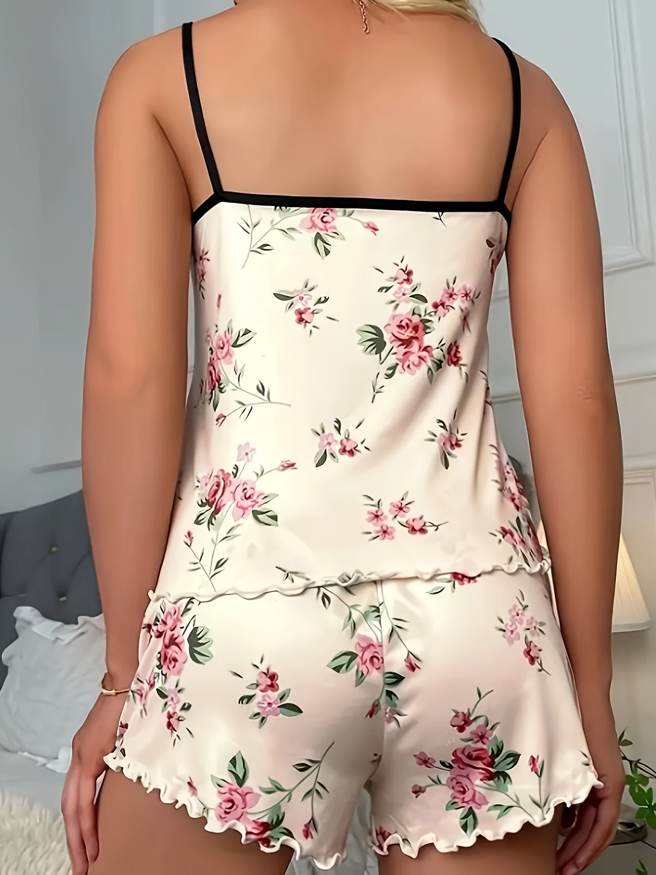 Women's Plus Size Floral Print Pajamas Set Lounge Cami Top Shorts