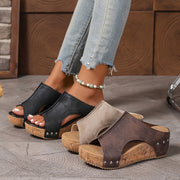 Women's Faux Leather Wedge Sandals Open Toe Slip-On All-Season