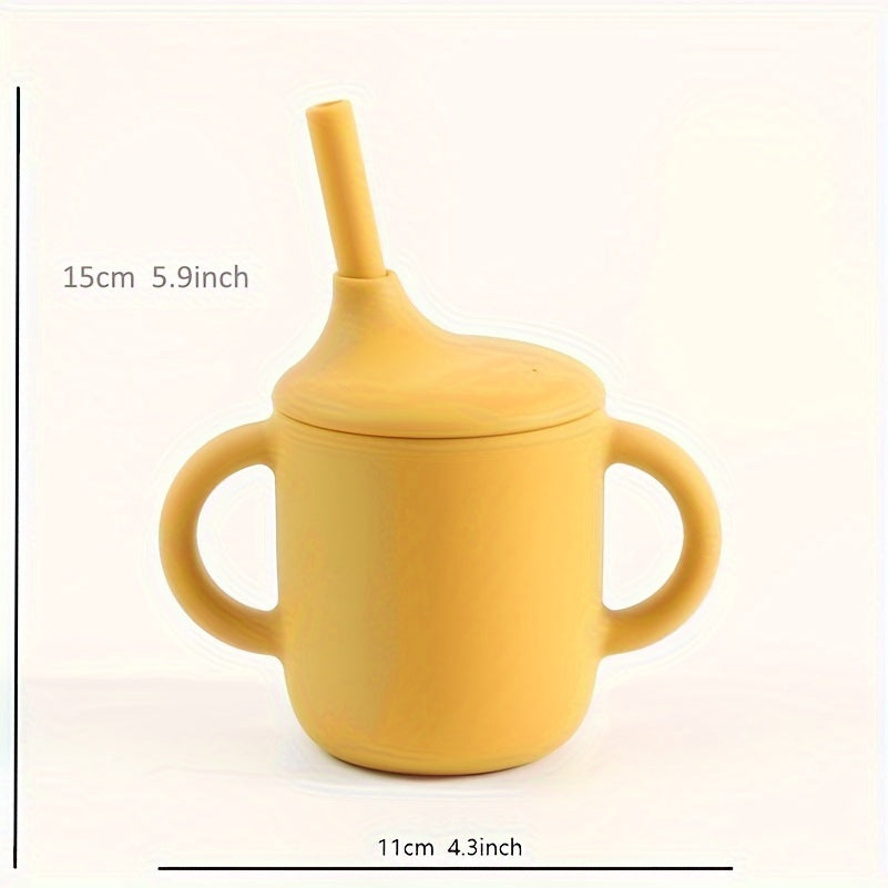 Toddler Silicone Training Cup with Straw Handle Anti-Spill Durable Heat-Resistant