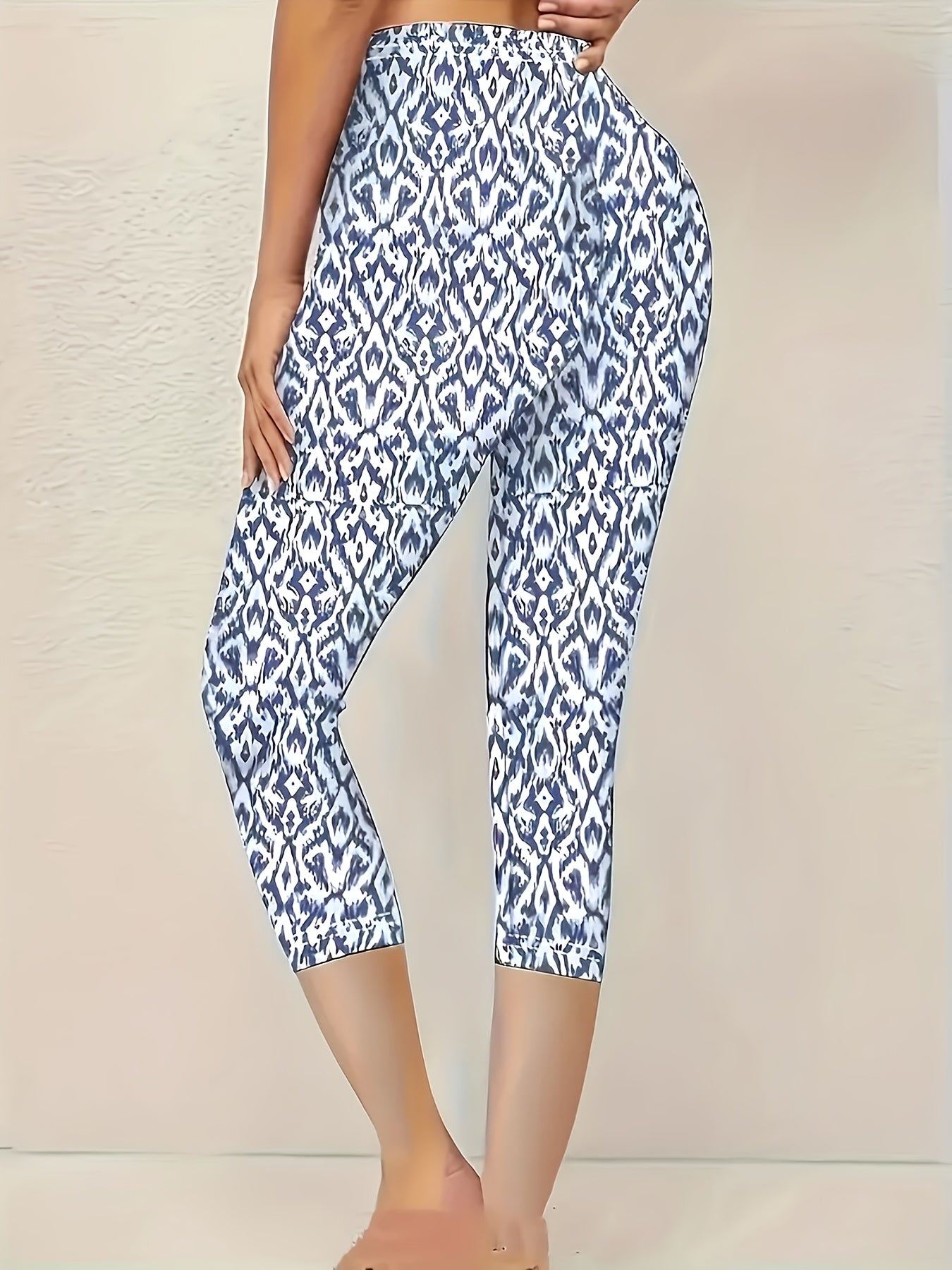 Plus Size Tie-Dye Stretchy Capri Leggings Polyester Casual All Seasons