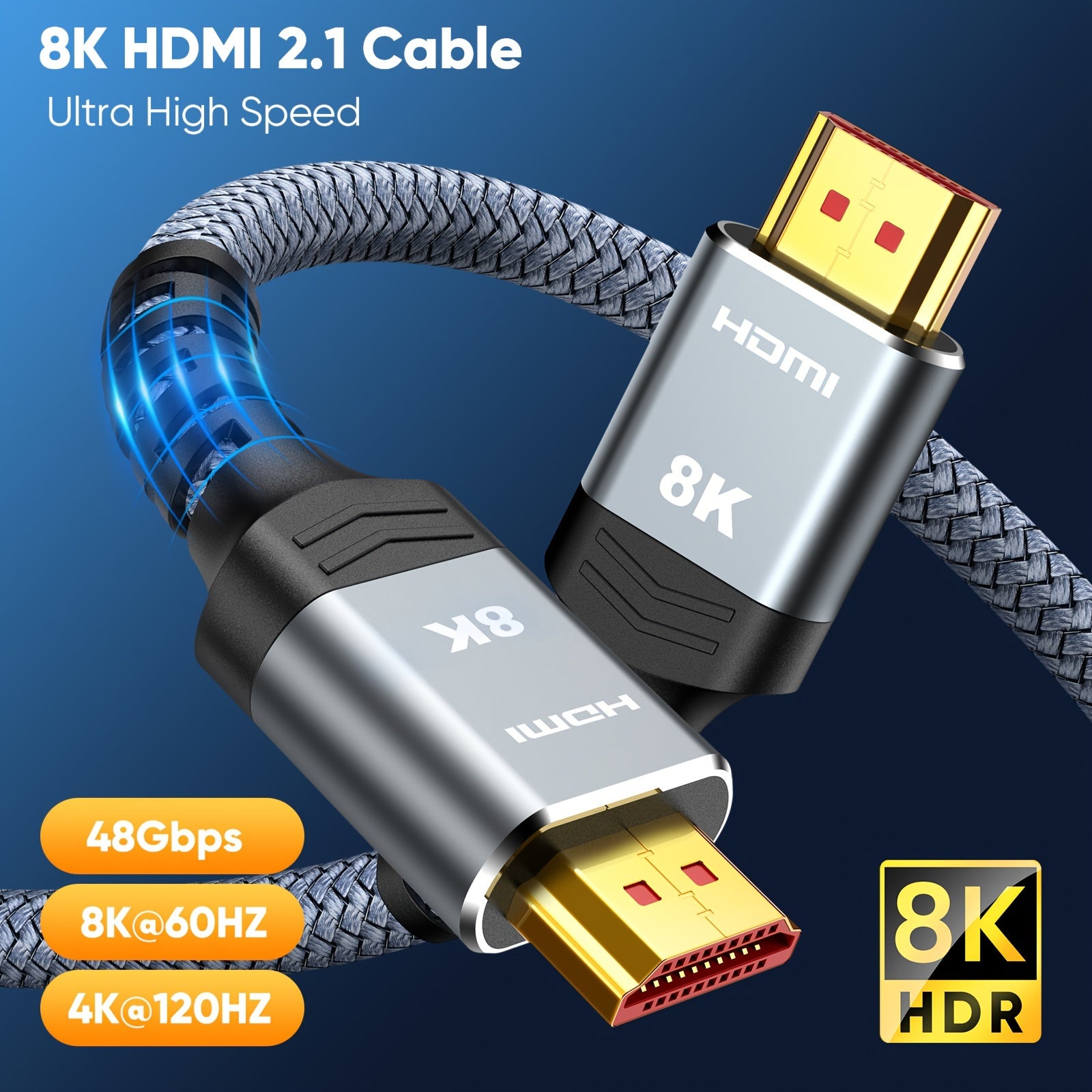 8K HDMI Cable 2.1 48Gbps HDR10 eARC 8K@60Hz 3D Dynamic HDR for TV PS5 Blu-ray