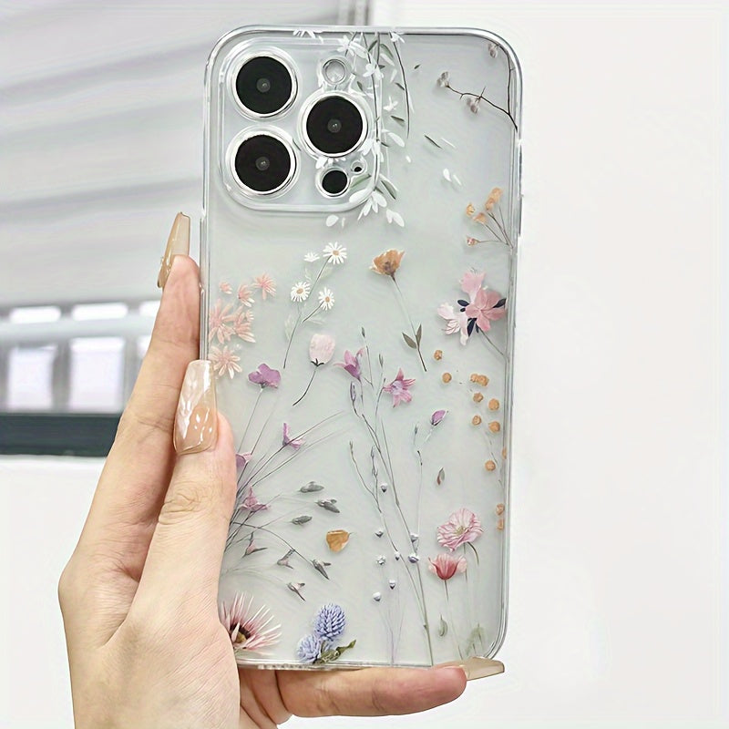 Transparent TPU Phone Case with Colorful Flower Design for iPhone Models
