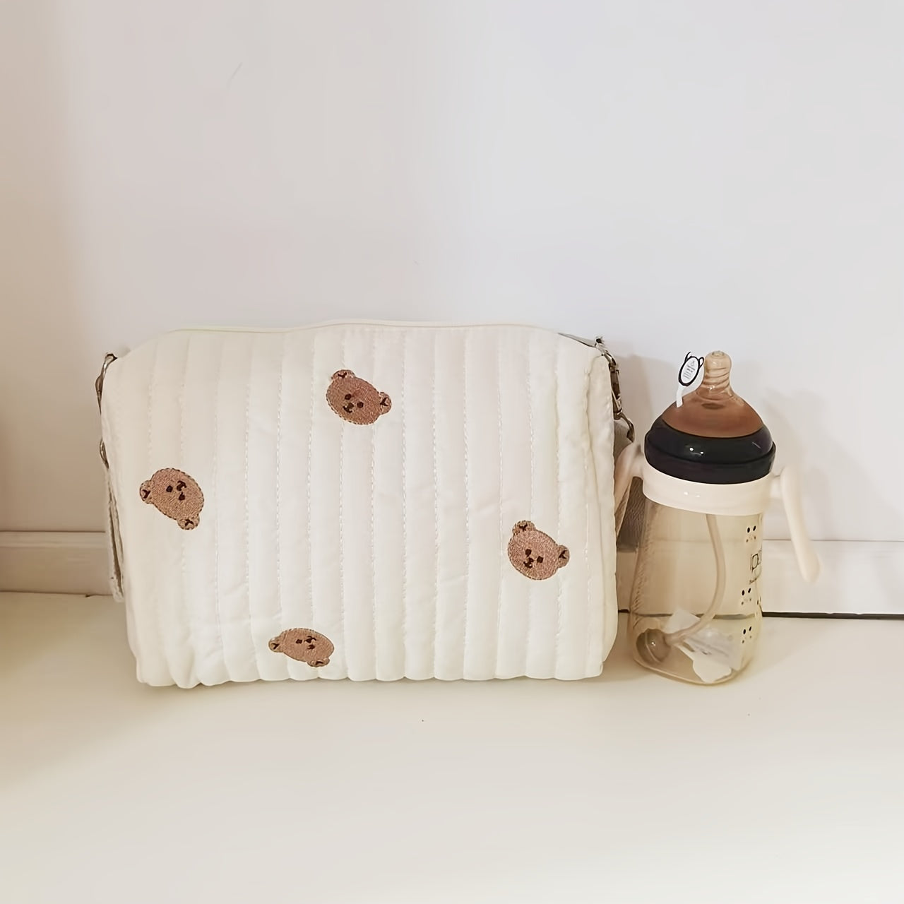 Multifunctional Quilted Diaper Bag with Embroidery for Moms and Babies