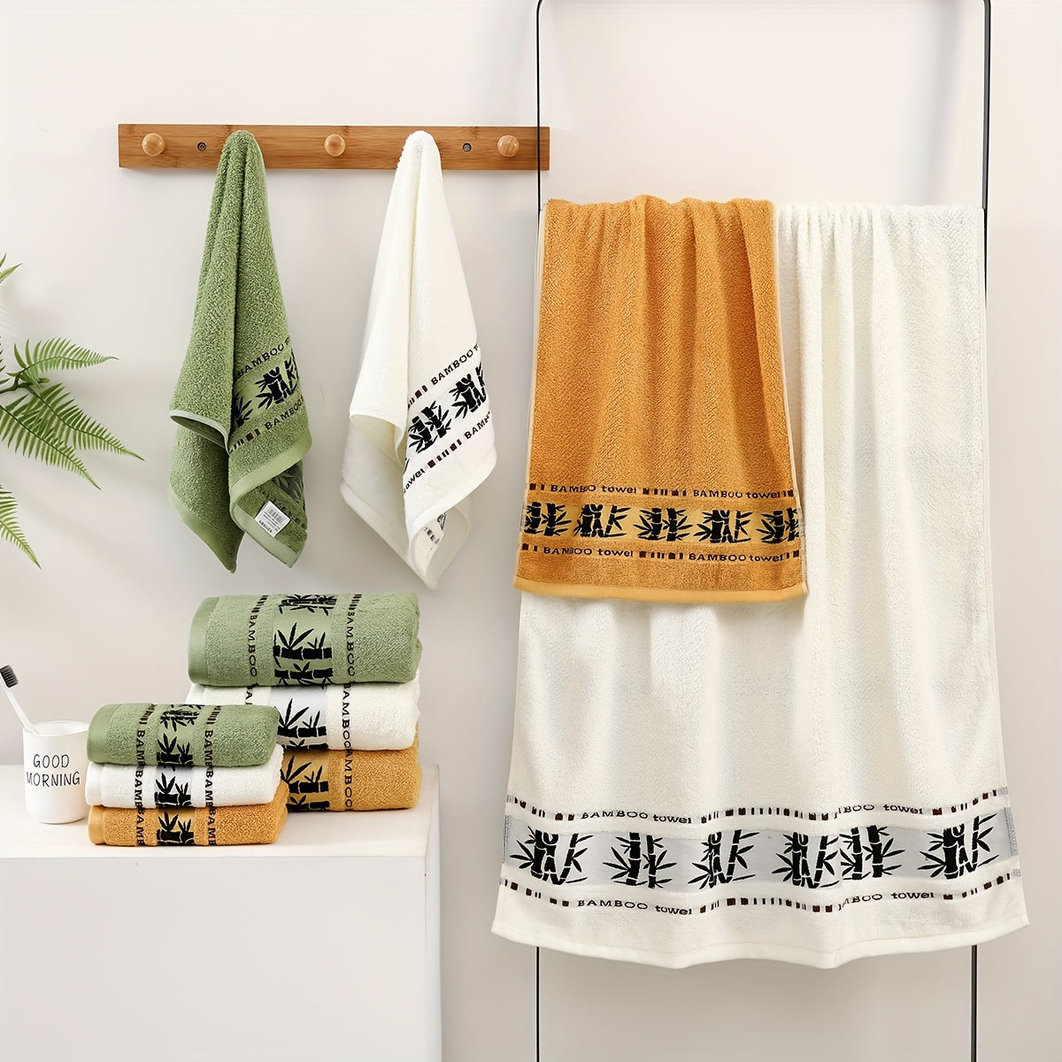 6-Piece Bamboo Fiber Towel Set Soft Quick-Dry Absorbent for Home Gym Bathroom