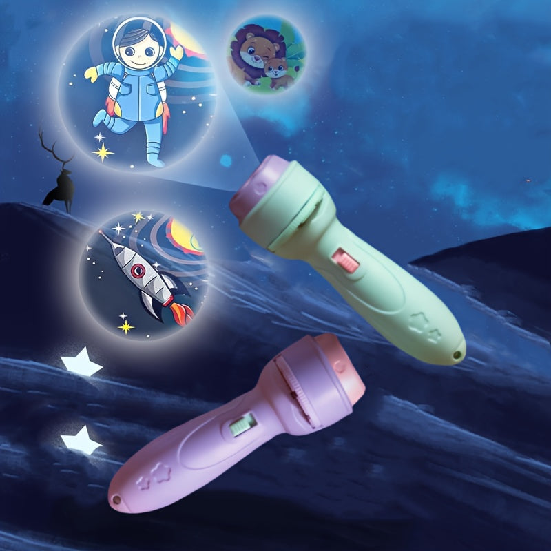 Proyector educativo infantil para niños de 3+ años con patrones de dinosaurios, océano, frutas en rosa, púrpura, verde y amarillo