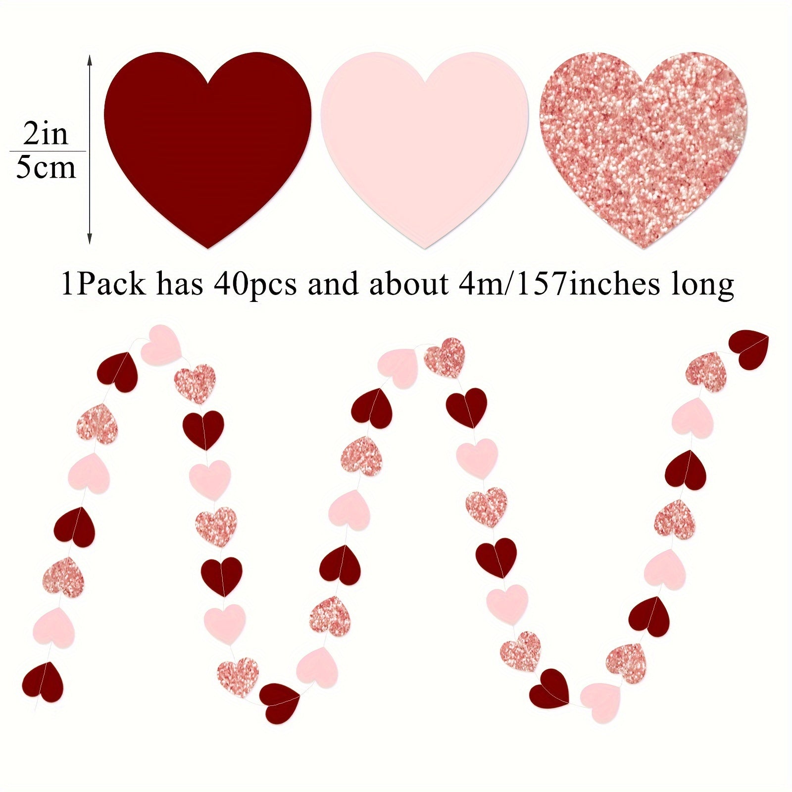 Guirnaldas de papel en rosa y burdeos para San Valentín, bodas y fiestas