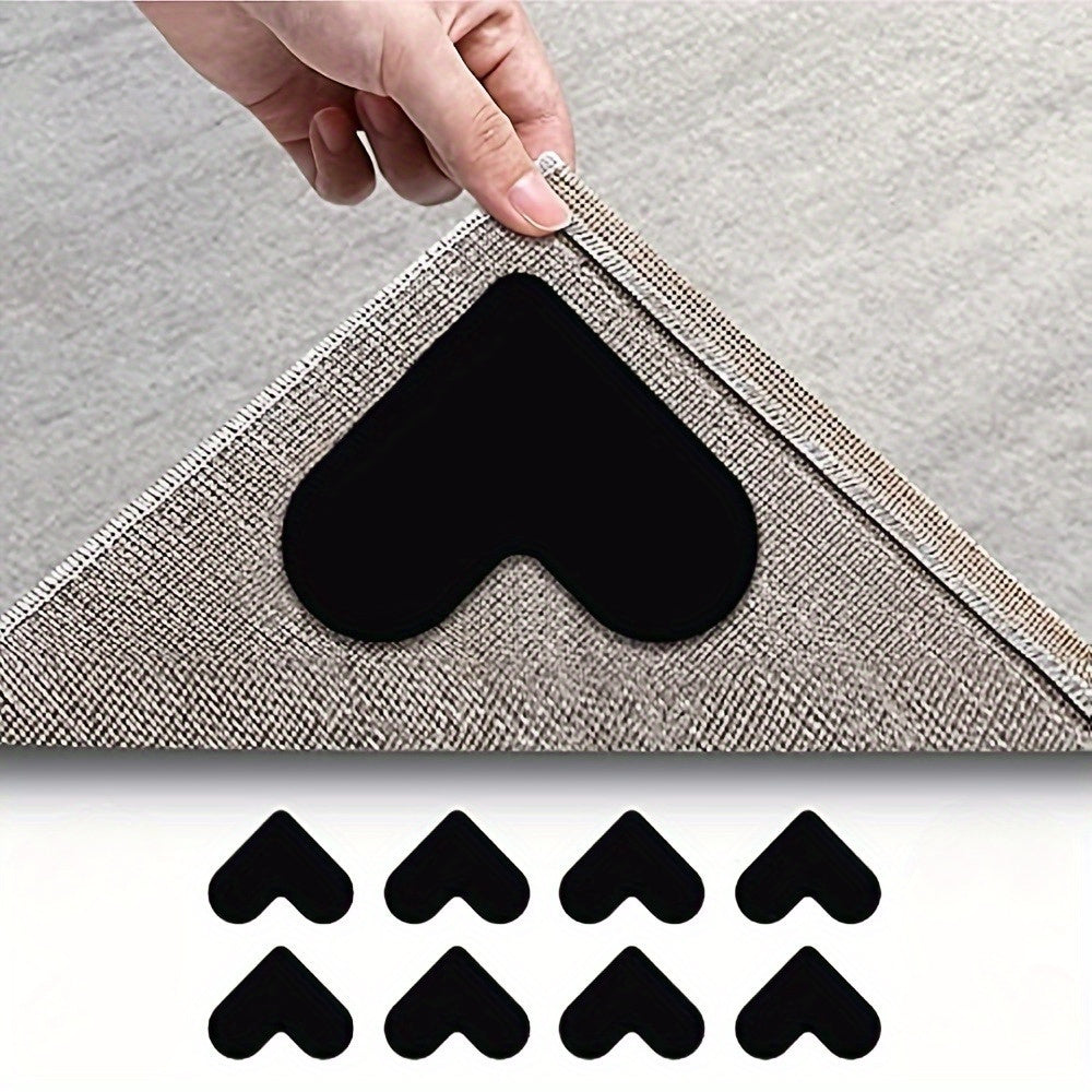 8 ta ikki tomonlama sirpanmaydigan gilam anklari to'plami, plastik burchak ushlagich padlari bilan, yog'och pollar va plitalar uchun ideal, ichki gilamlarni mustahkamlash uchun mukammal