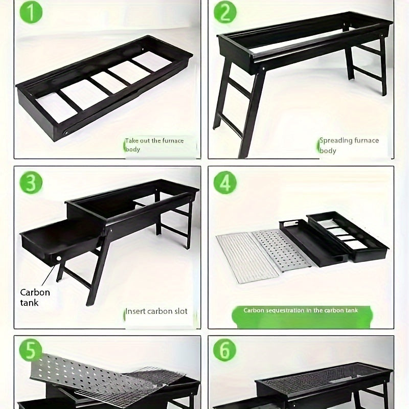 Portable Folding Charcoal BBQ Grill Iron Black for Camping Picnics Backyard