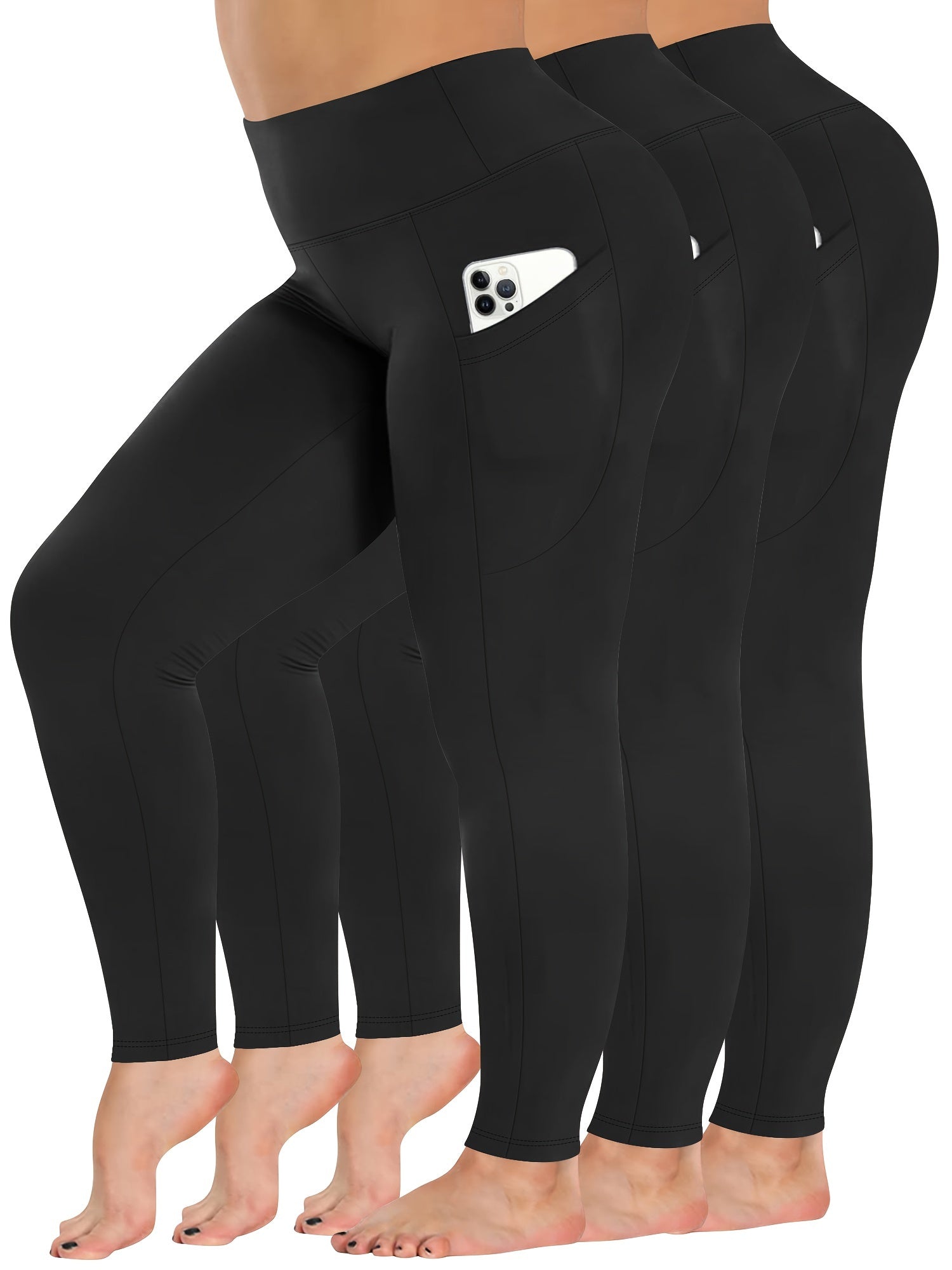 Women High Waist Yoga Pants With Pockets 3-Pack Moisture-Wicking Leggings