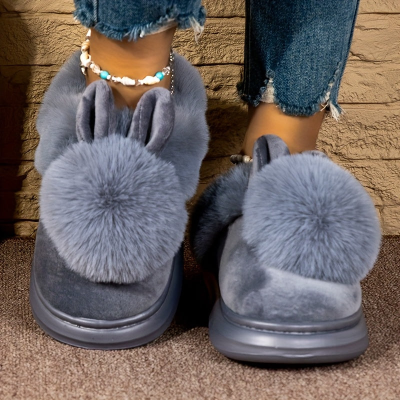 Women's Plush Bunny Ears Slippers Gray Indoor Outdoor Cozy Footwear
