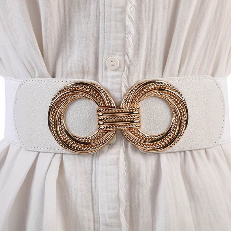 Женский широкий эластичный пояс с двойной спиральной пряжкой-кольцом для платьев и пальто