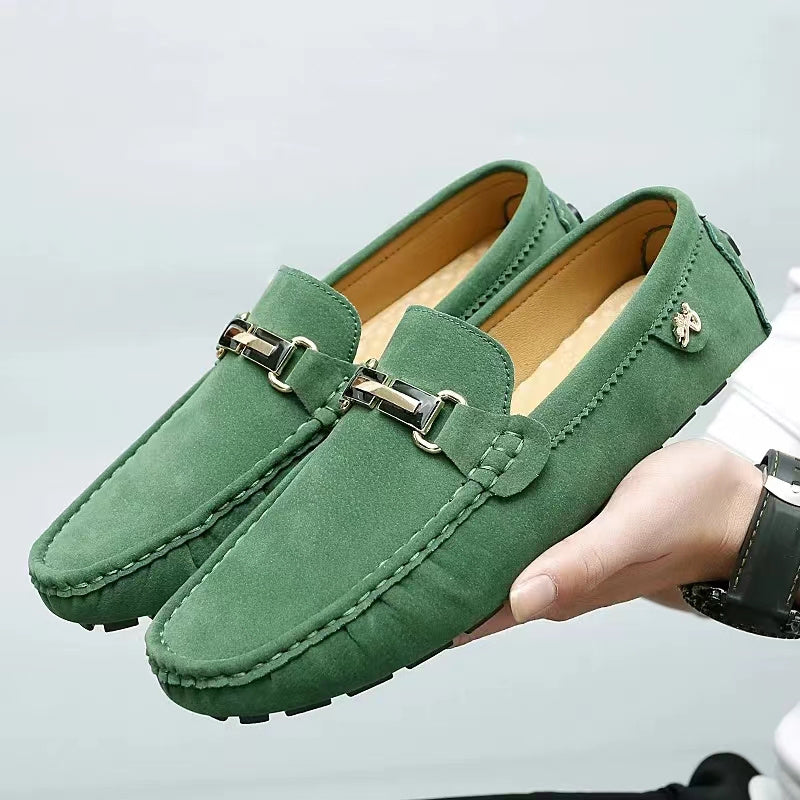 Men's Metallic Moccasin Loafers Non-Slip Slip-On Shoes for Spring and Summer