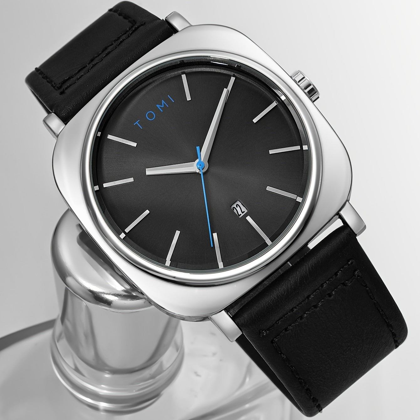 Reloj de calendario de placa grande cuadrada para hombre con caja de aleación de zinc y correa de cuero PU