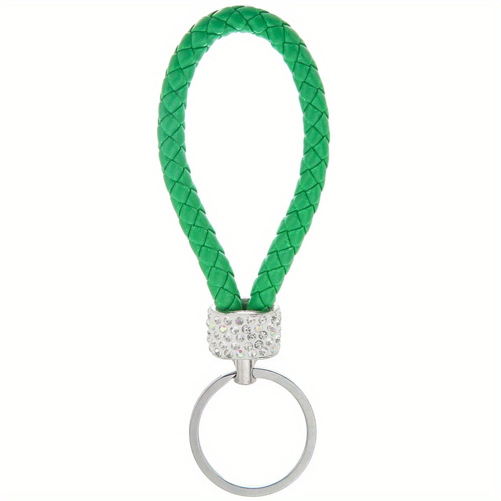 Unisex Braided Rope Rhinestone Car Keychain Monochrome Jewelry