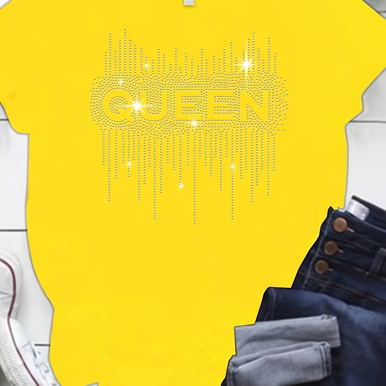 Plus Size Black Diamond Print T-Shirt with Half Sleeves Crew Neck Loose Fit for Women