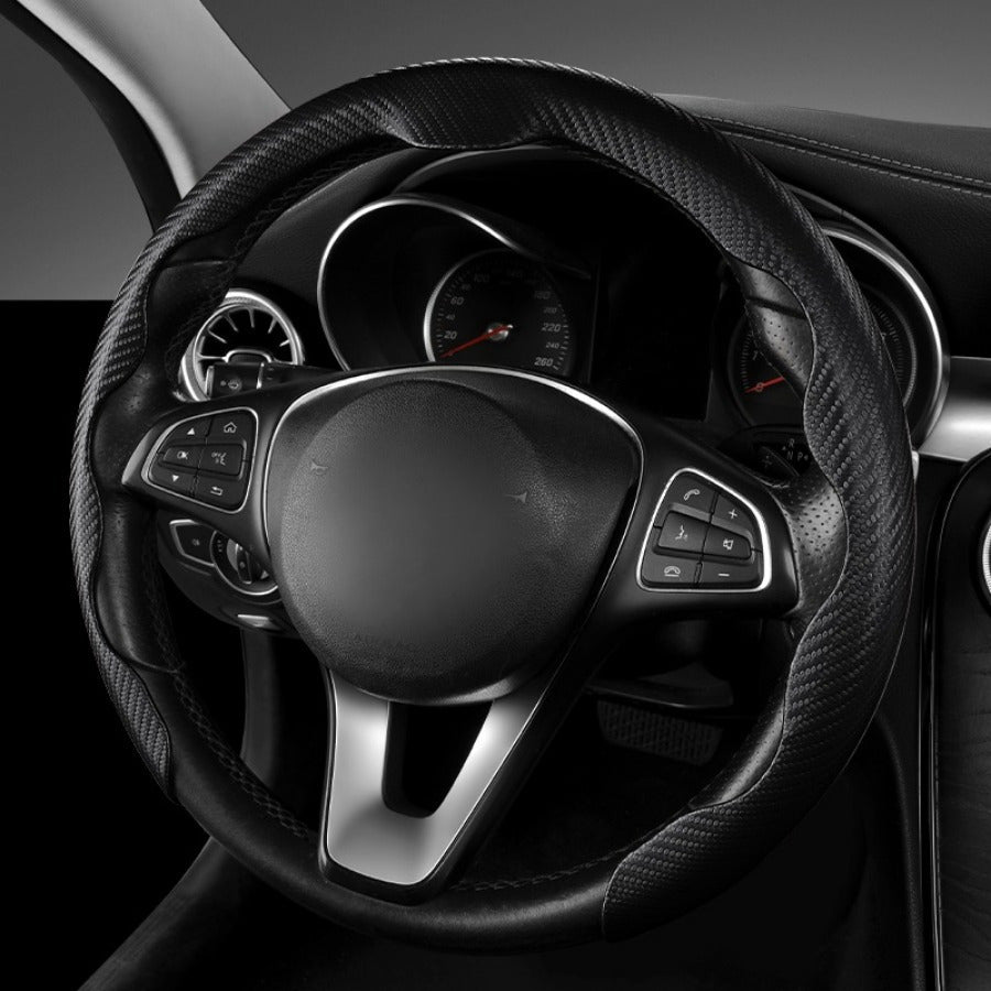 Universal Red Carbon Fiber Pattern Car Steering Wheel Cover 36-38cm Breathable Non-Slip