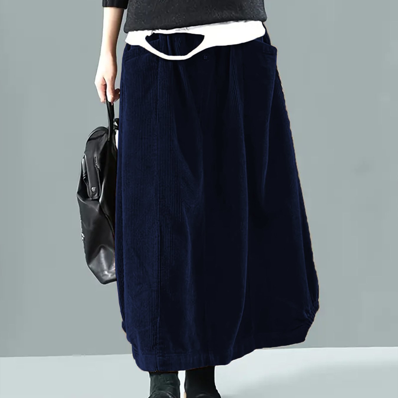 Plus Size Women’s Brown Maxi Skirt With Pockets Elastic Waist Casual