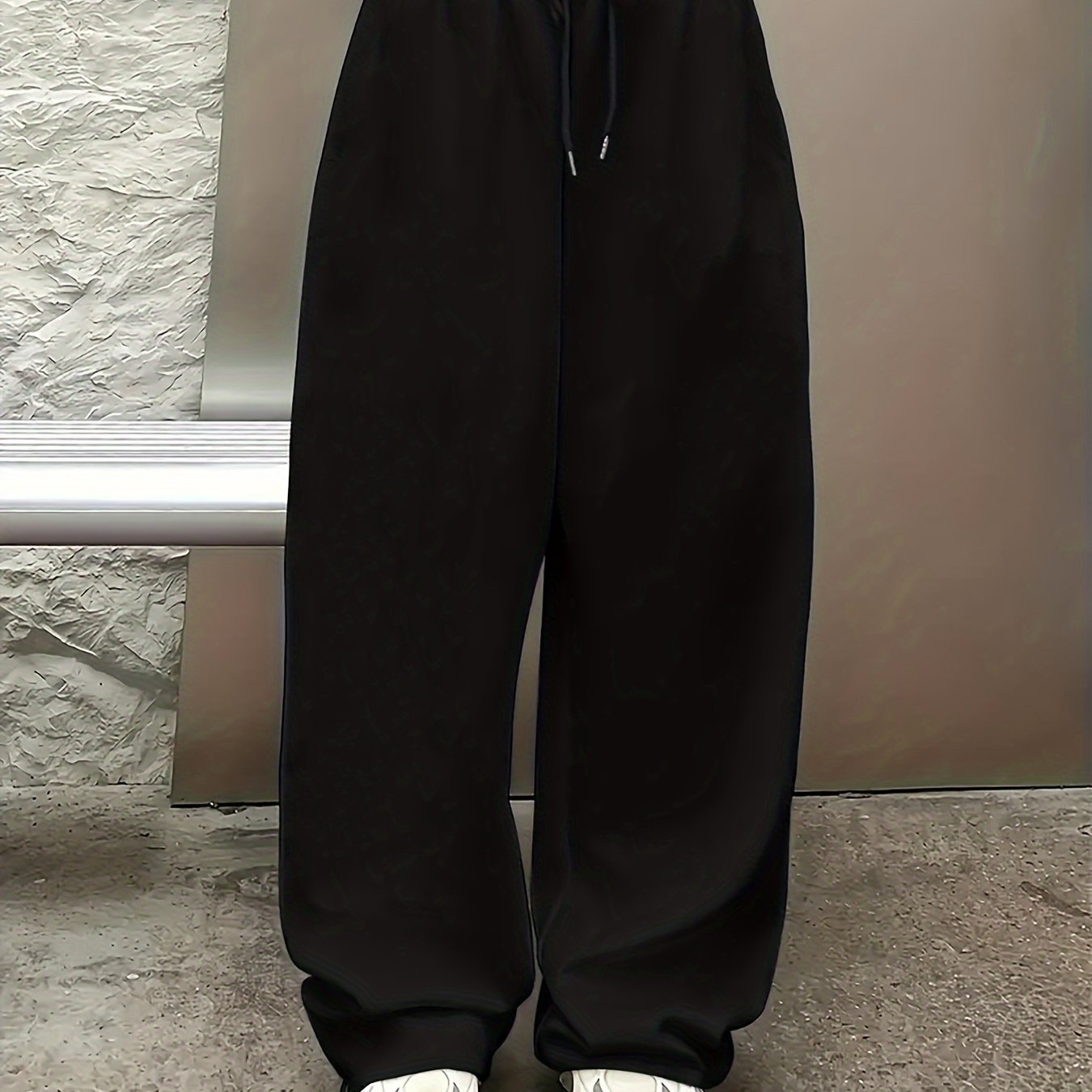 Women's Solid Color Polyester Stretch Knit Sweatpants with Drawstring Waist for Spring and Fall