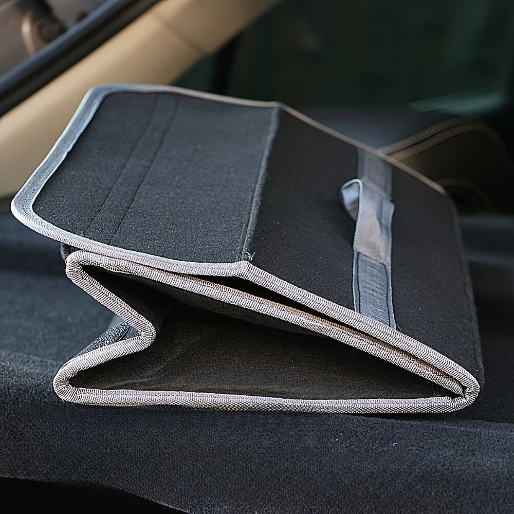 Organizador de interior de coche, caja de almacenamiento plegable en negro y gris con gancho y bucle