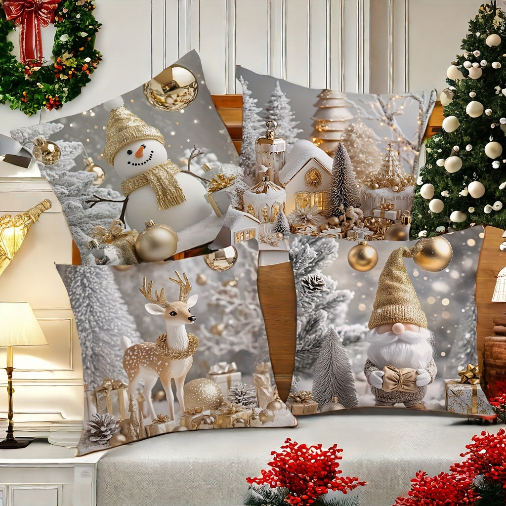 4-Piece Christmas Pillowcase Set 45x45 cm Decorative Sofa and Room Decor