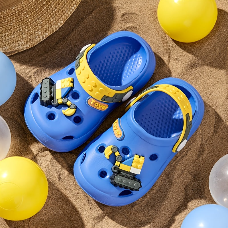 Детские летние сандалии для мальчиков и девочек, мультяшный экскаватор, пляжные туфли, легкий EVA, повседневные сабо