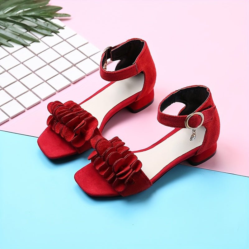 Girls High-Heeled Sandals Summer Solid Color Open-Toe Dress Shoes for Parties Weddings