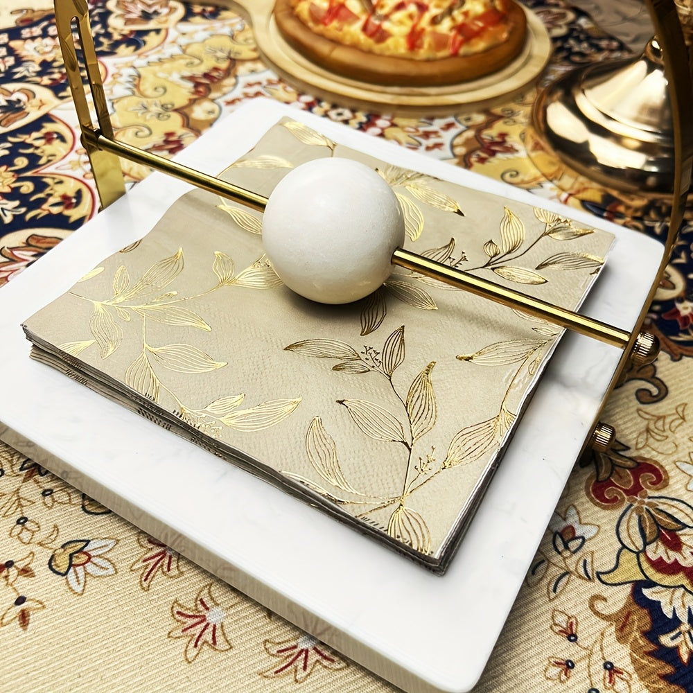 Set of 20 Gold Leaf Pattern Square Paper Placemats 33cm Disposable Table Mats