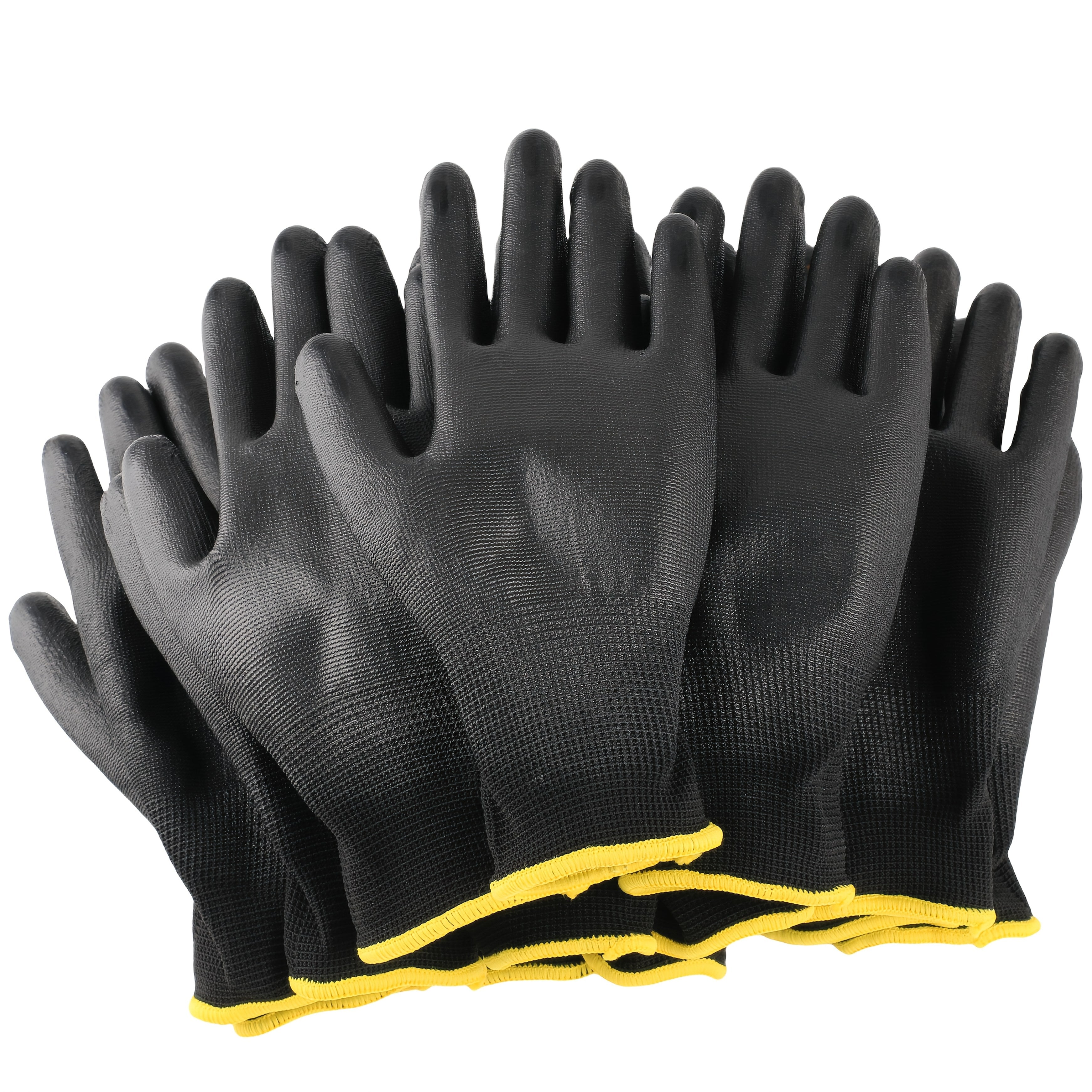 8 Durable Black Work Gloves with Non-Slip Tear-Resistant PU Coated Palm for Gardening Construction and Woodworking