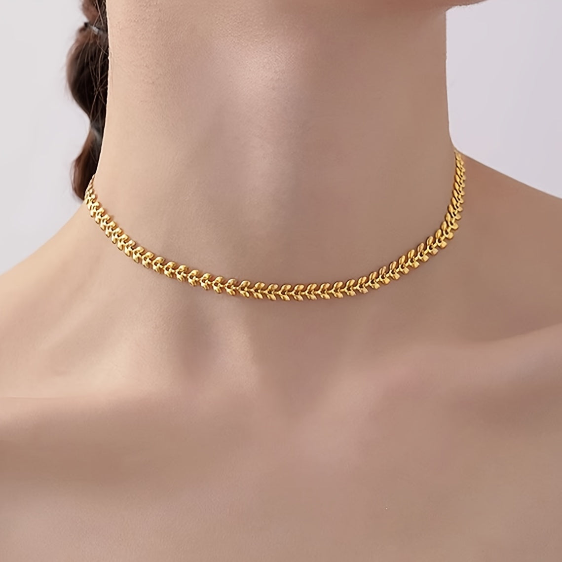 Women’s Gold-Plated Stainless Steel Necklace with Wheat Ear Design Clavicle Chain