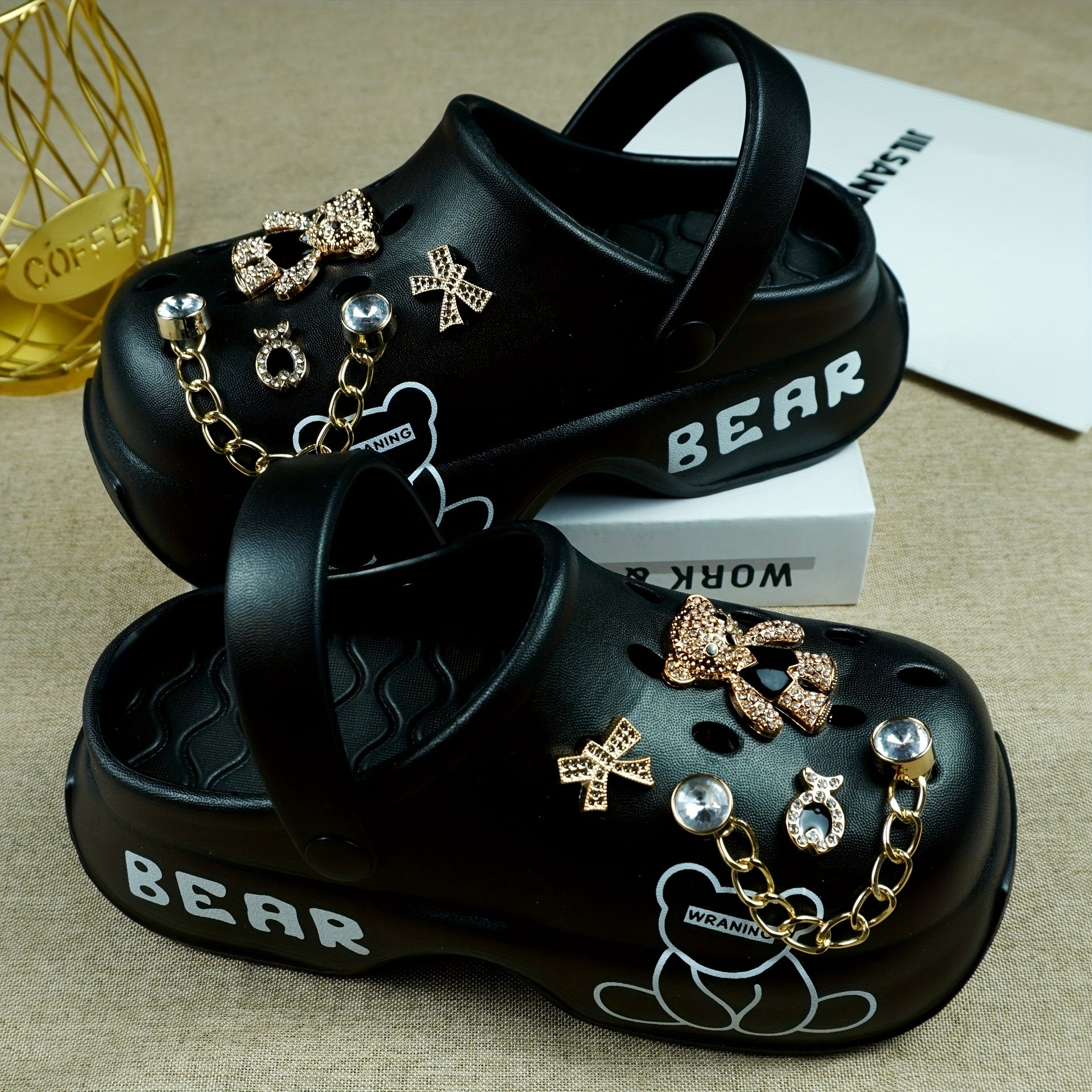 Women's Golden Chain Butterfly Embellished Clog Shoes Soft Lightweight All-Season Casual