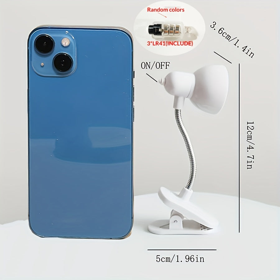 Mini Clip-On Reading Lamp with Push Button Control Adjustable Arm Night Light Plastic